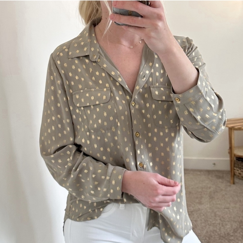Chico's Gold Patterned Button Down Shirt